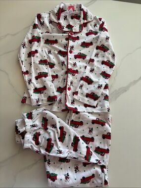 Disney White Pajama Set with Red Holiday Mickey Truck Print